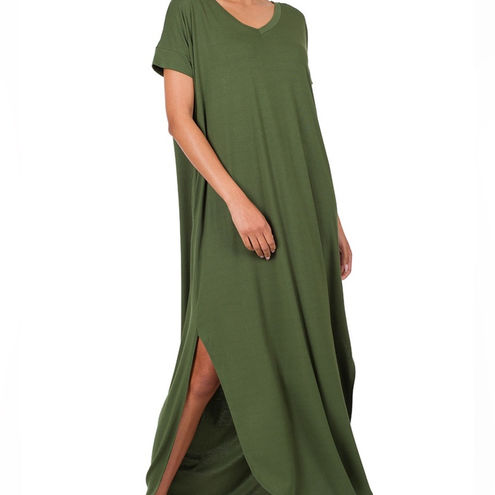 BN Zenana Premium V Neck Short Sleeve Maxi Dress Size Various - Picture 7 of 12